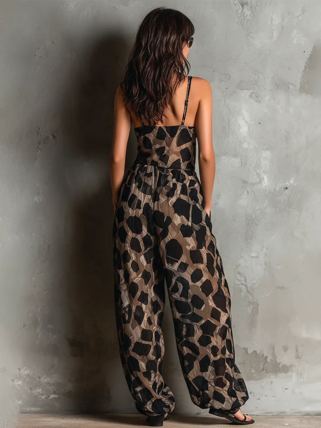 Apophia - Animal Print Jumpsuit With Halter Neckline