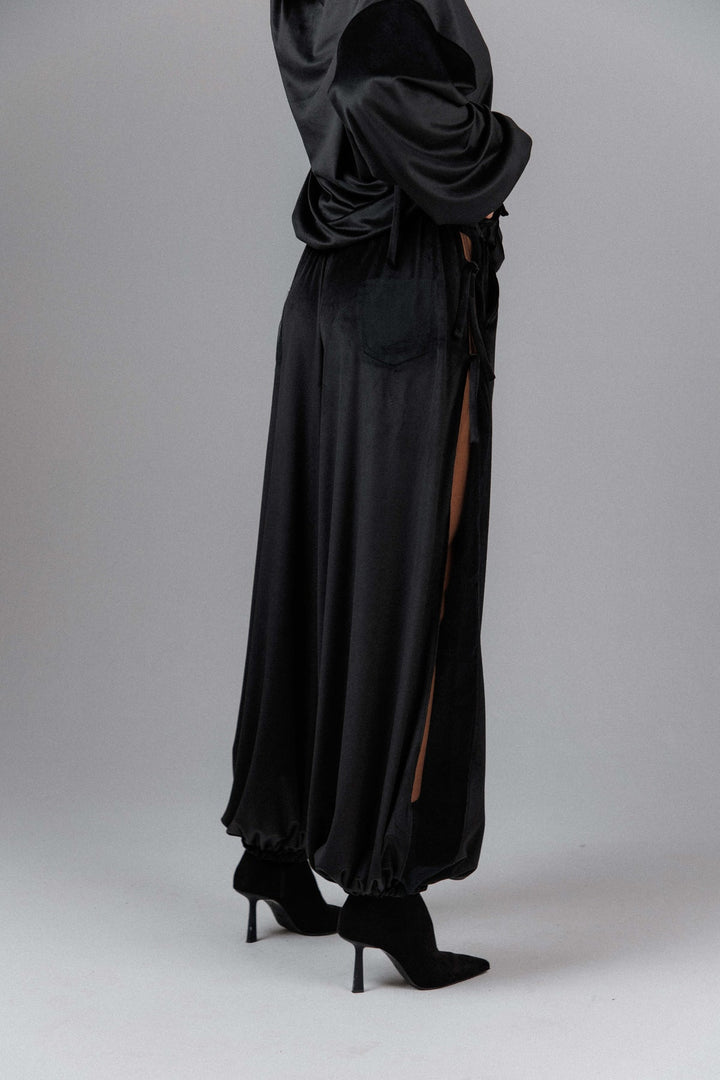 Yuphin - Satin Side Slit Balloon Pants