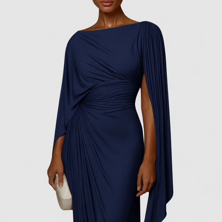 Mirona - Pleated Maxi Dress With a Cape