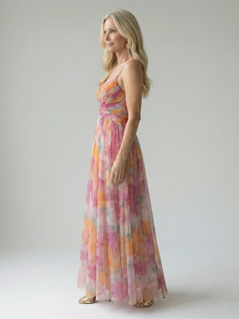Xeenia - Stylish Cutout Chiffon Maxi Dress