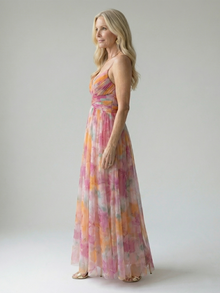 Xeenia - Stylish Cutout Chiffon Maxi Dress