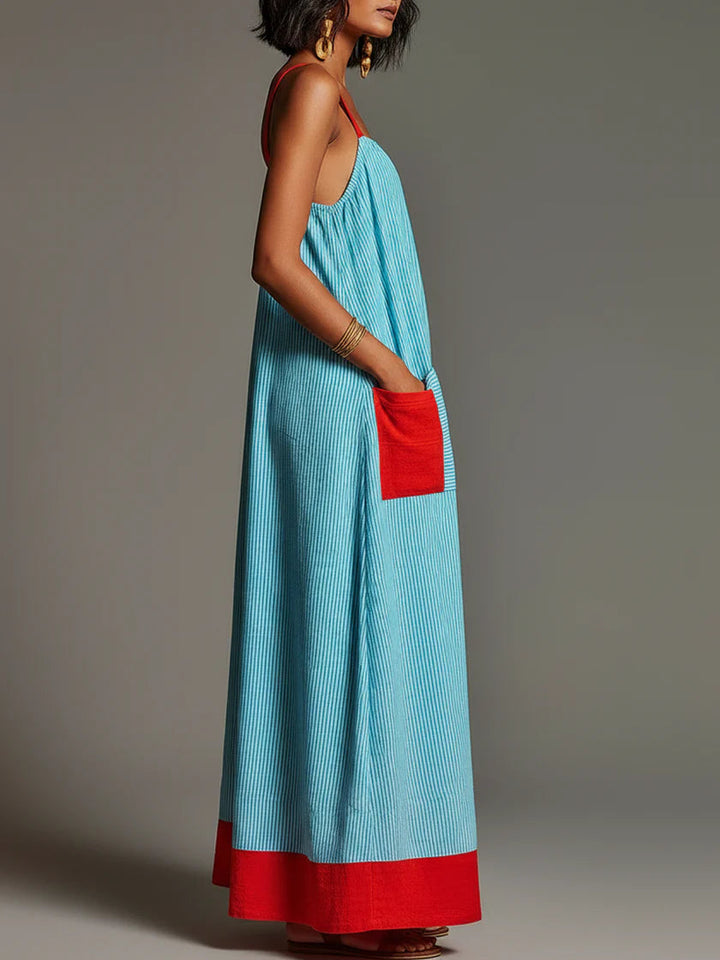 Sallina - Striped Maxi Dress With Red Contrast