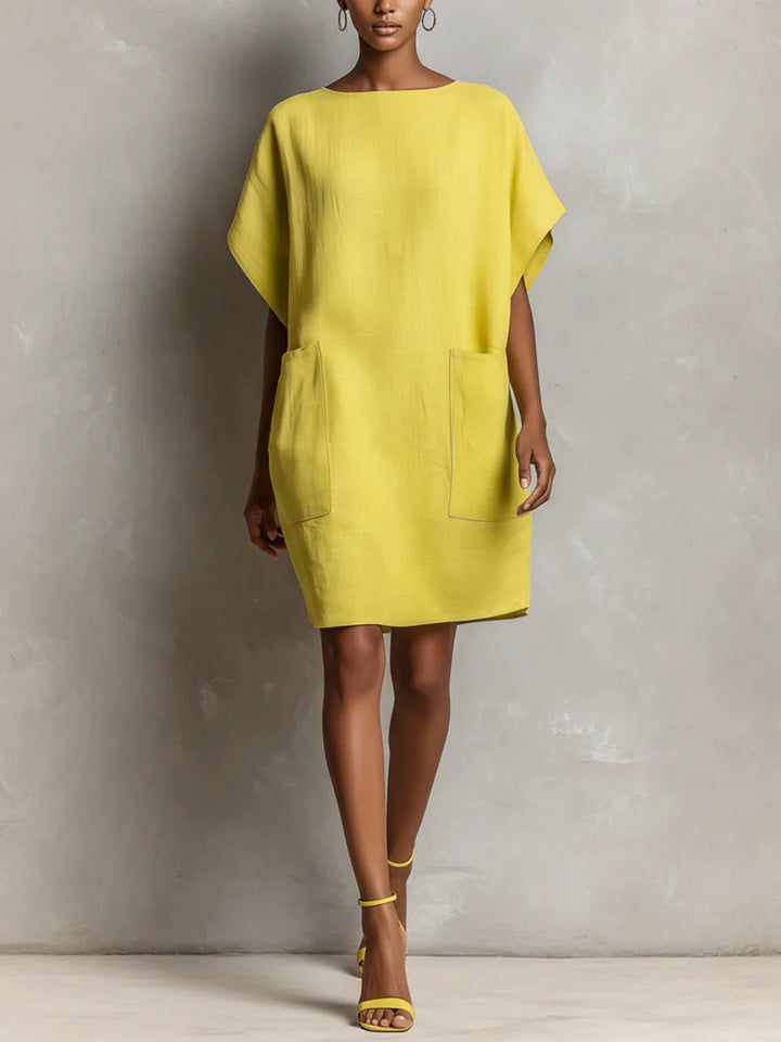 Hulina - Casual Linen Dress With Pockets