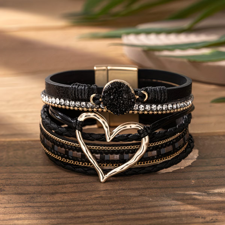 Reyn - Heart Charm Layered Leather Bracelet