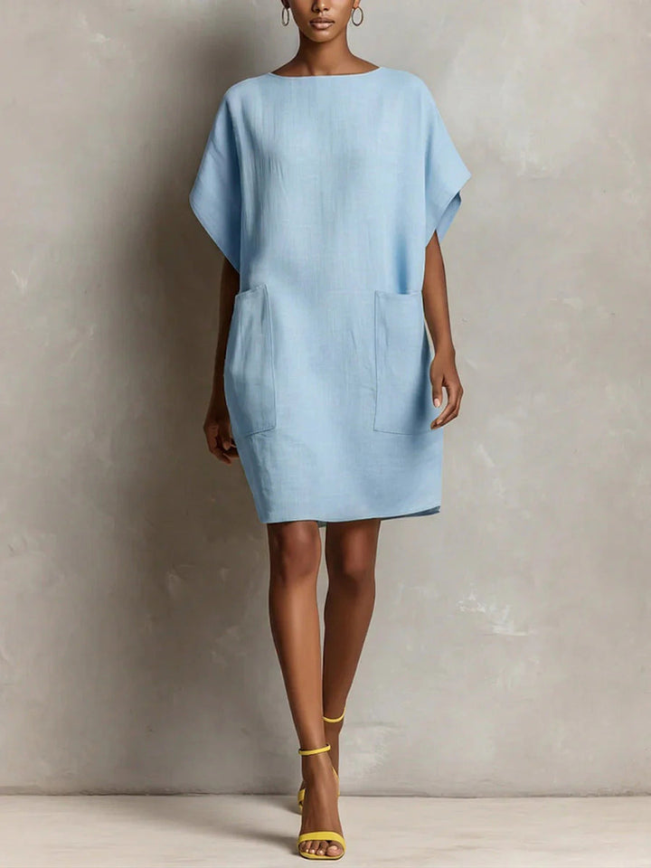 Hulina - Casual Linen Dress With Pockets
