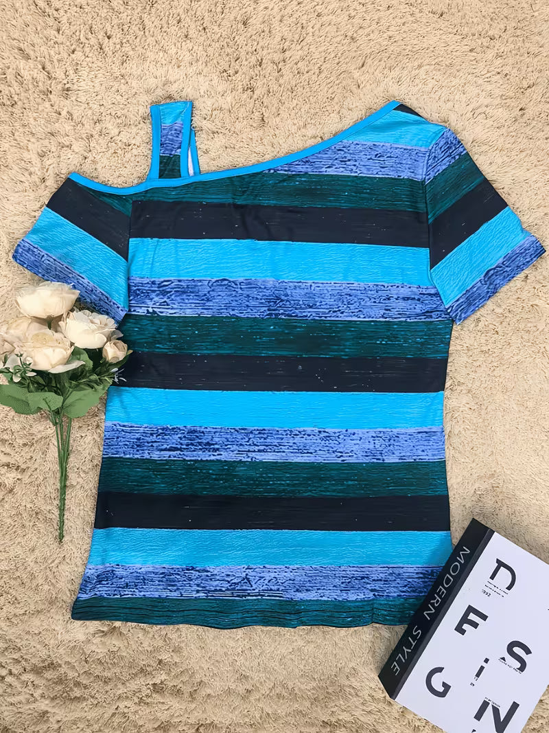 Sittina - Cold Shoulder Striped T-Shirt