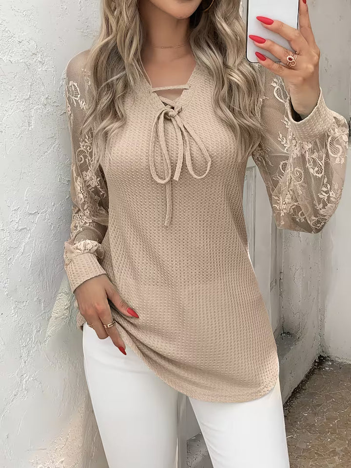 Wazina - Elegant Top With Semi Sheer Lace