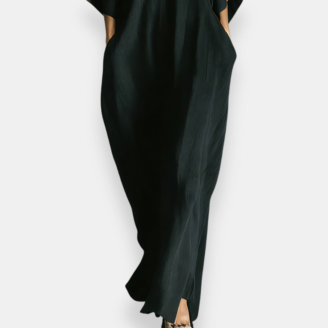 Maricel - Long Stand Collar Dress with Side Pockets