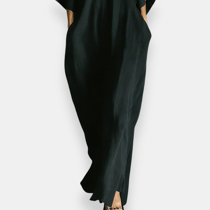 Maricel - Long Stand Collar Dress with Side Pockets