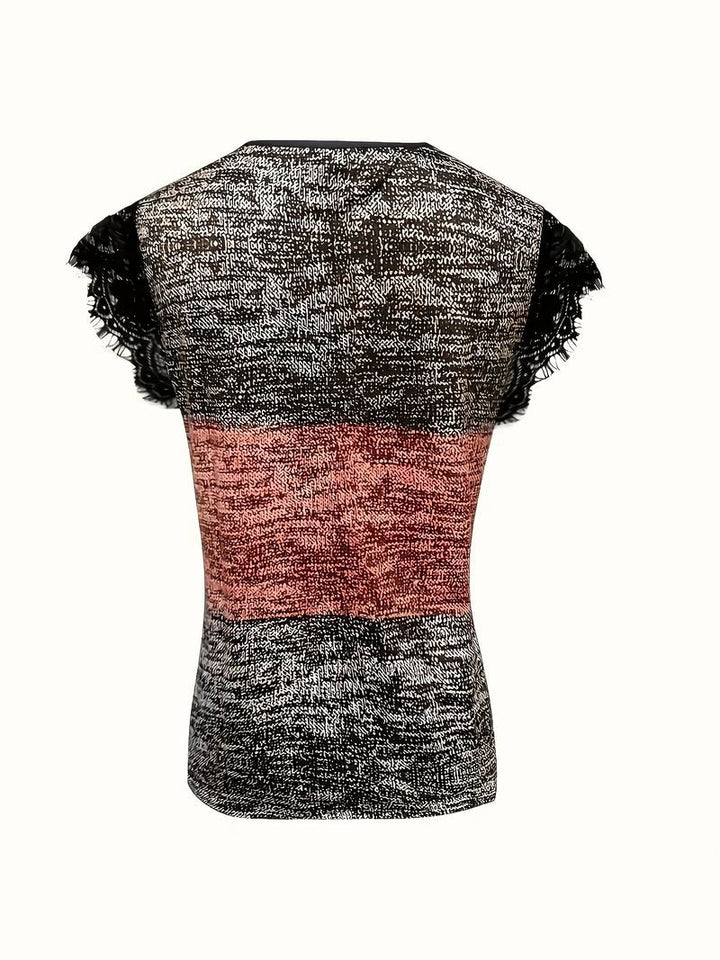 Sydona - Casual Lace Collared Short Sleeve T-shirt