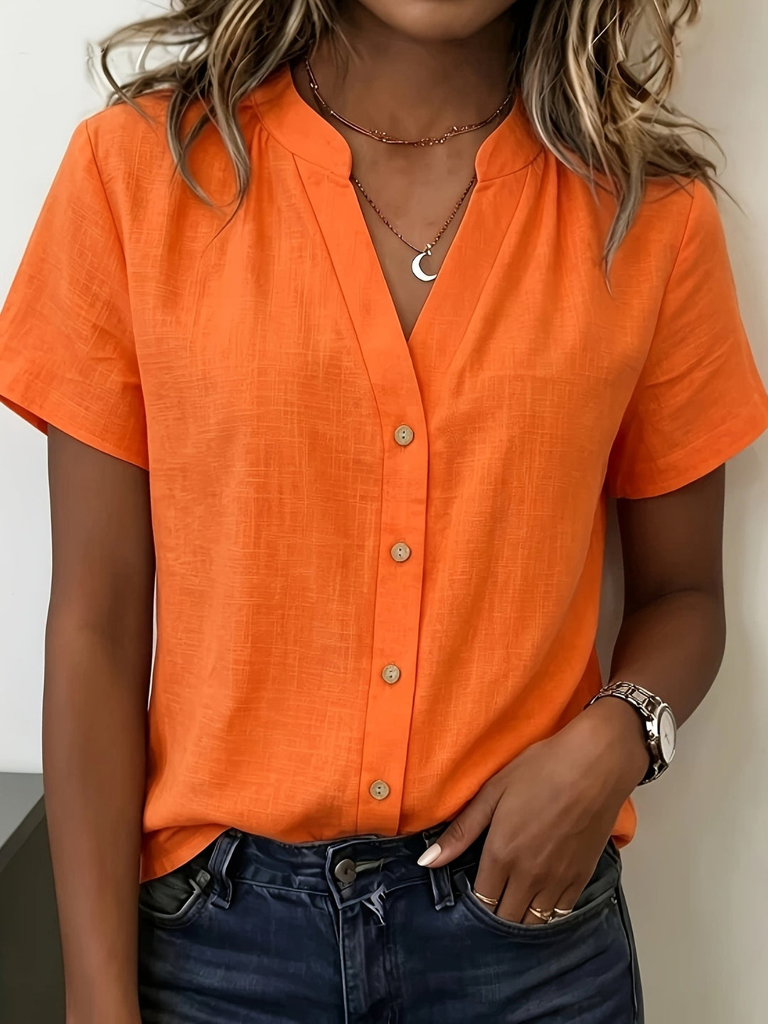 Salish - Short Sleeve Blouse With Buttons