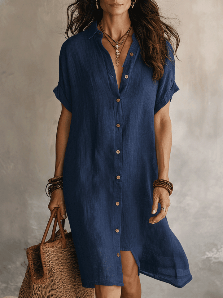 Nilisha - Linen And Cotton Midi Shirt Dress
