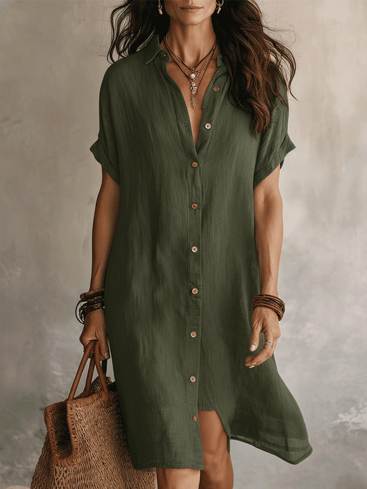 Nilisha - Linen And Cotton Midi Shirt Dress