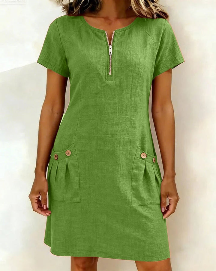 Krystan - Short Sleeve Utility Dress With Front Zip