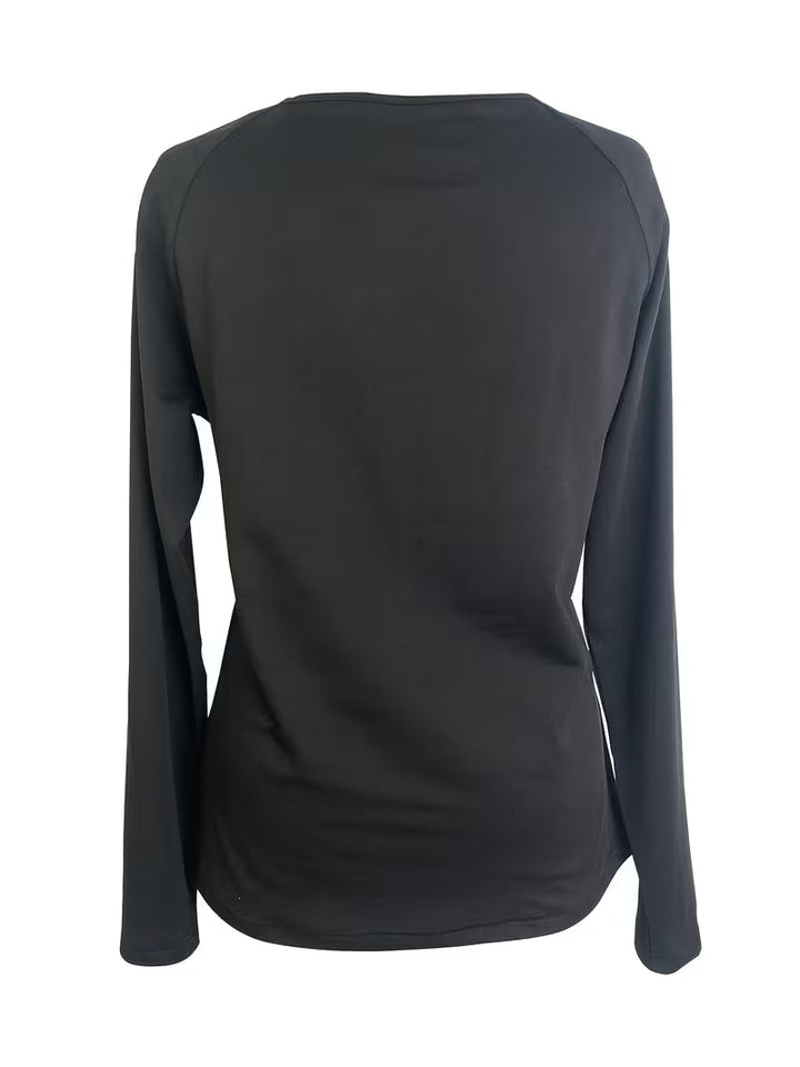 Mesha- V-neck Mesh Insert Long Sleeve Top