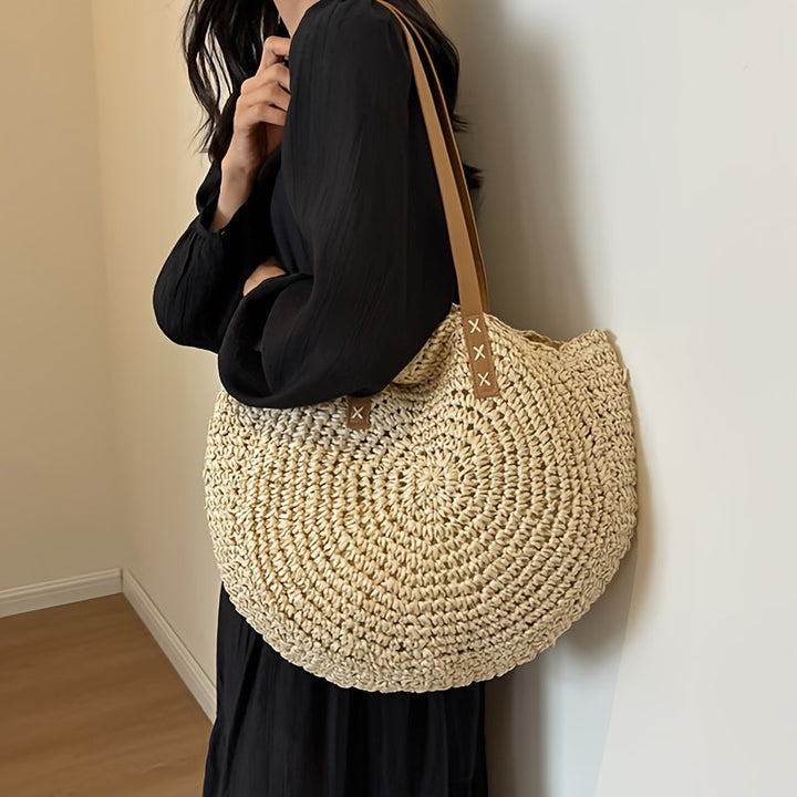 Cléa - Round Woven Straw Shoulder Tote Bag