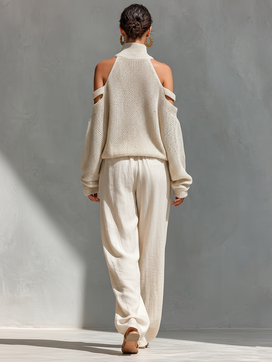 Elyzia - Knitted Top And Wide Leg Trousers Set