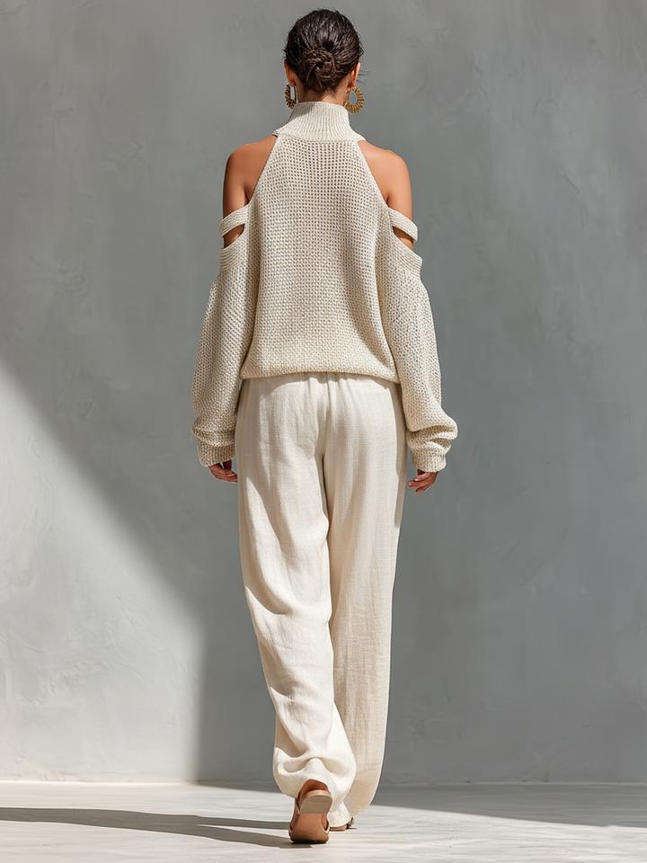Elyzia - Knitted Top And Wide Leg Trousers Set