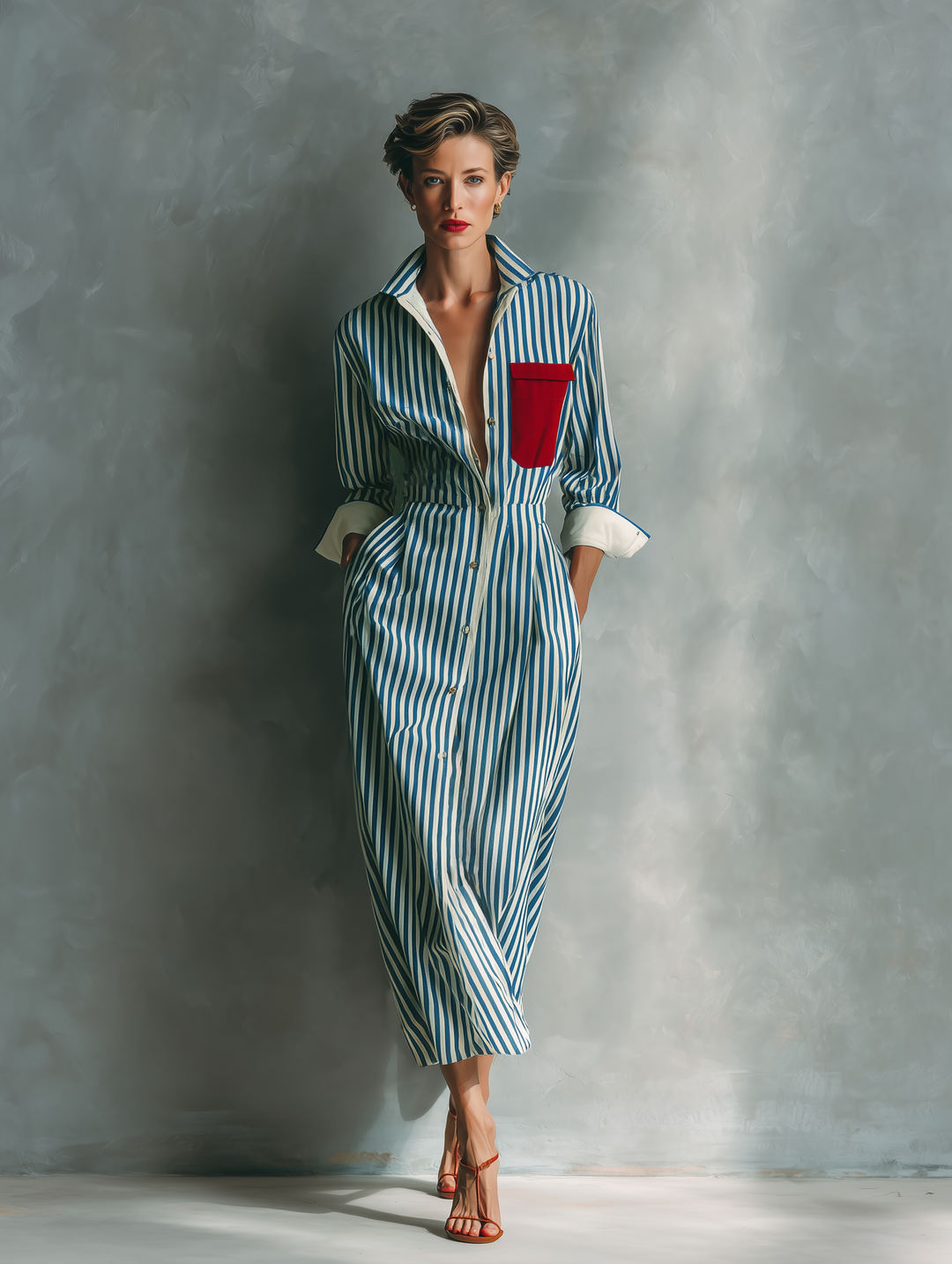 Makeda - Striped Shirt Dress With Chest Pocket