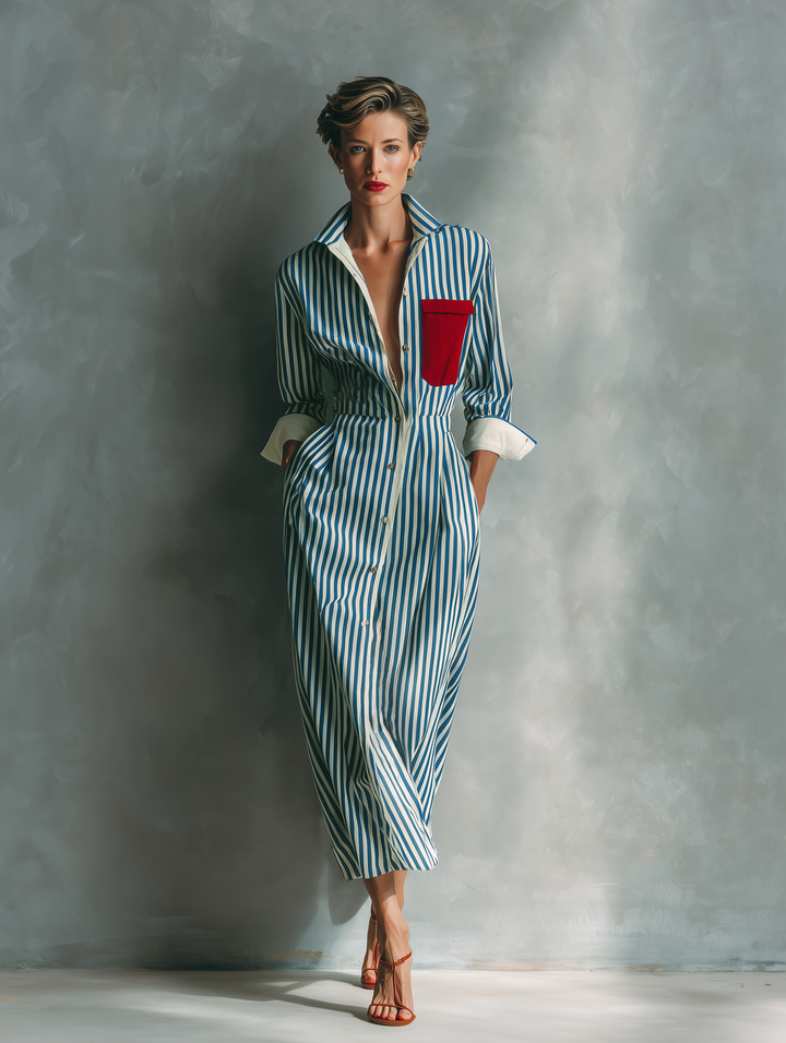 Makeda - Striped Shirt Dress With Chest Pocket