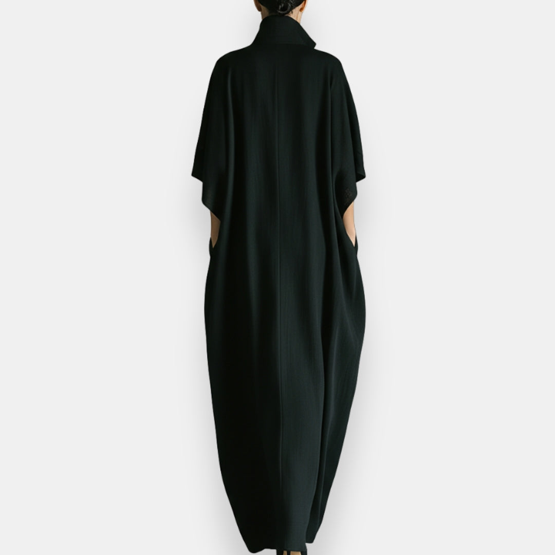 Maricel - Long Stand Collar Dress with Side Pockets