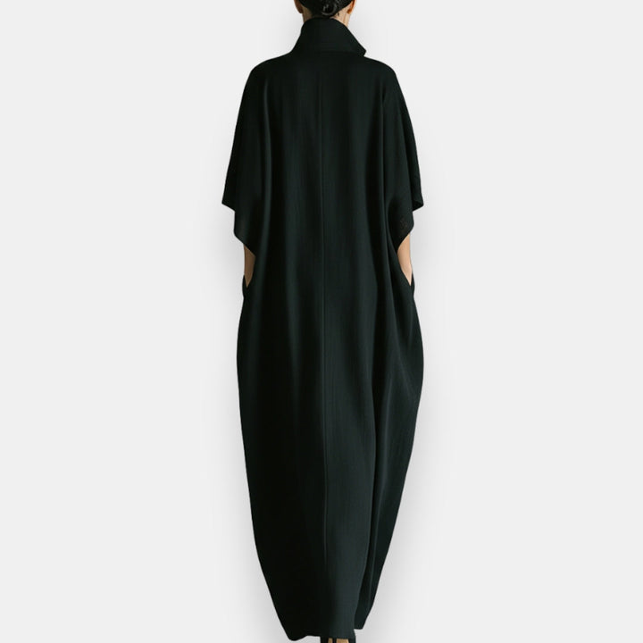 Maricel - Long Stand Collar Dress with Side Pockets