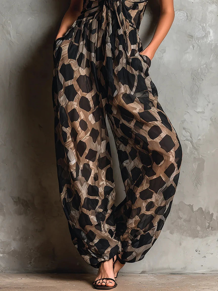 Apophia - Animal Print Jumpsuit With Halter Neckline