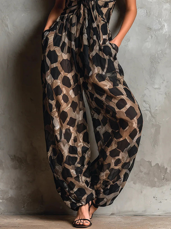 Apophia - Animal Print Jumpsuit With Halter Neckline