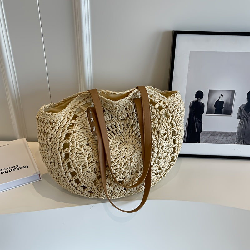 Cléa - Round Woven Straw Shoulder Tote Bag