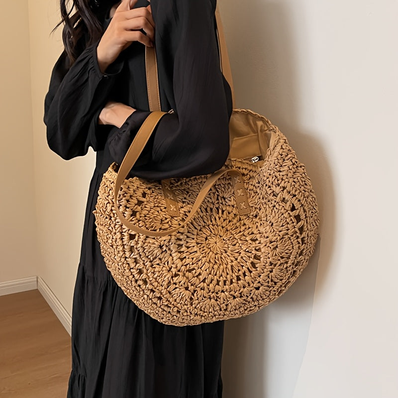 Cléa - Round Woven Straw Shoulder Tote Bag