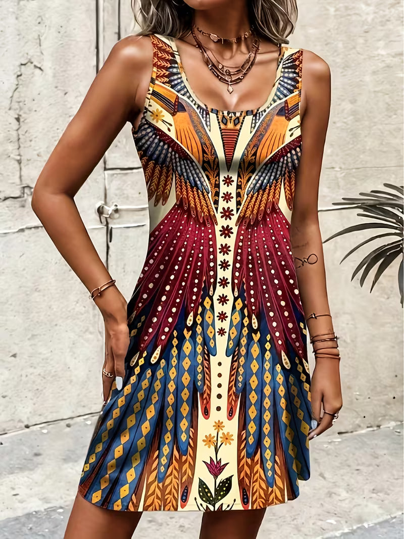 Sajila - A-line Summer Dress With Bohemian Print