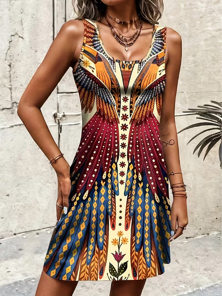 Sajila - A-line Summer Dress With Bohemian Print