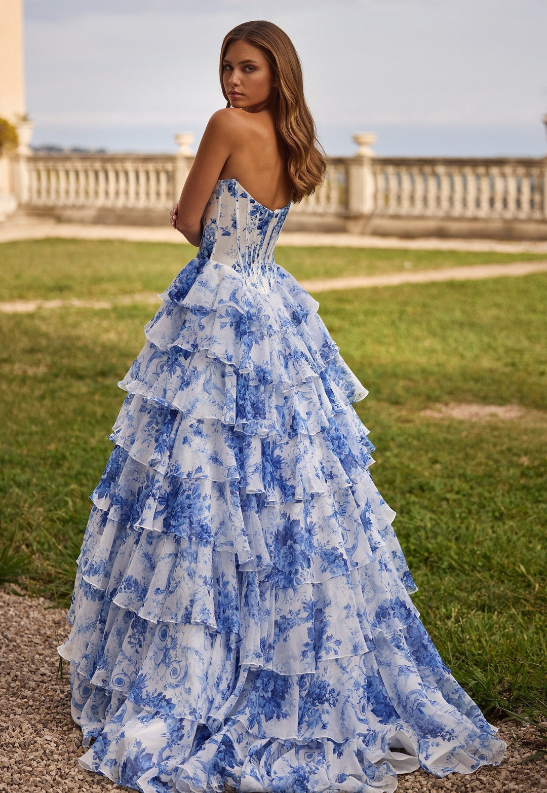 Miolina - Strapless Ruffle Layered Evening Dress