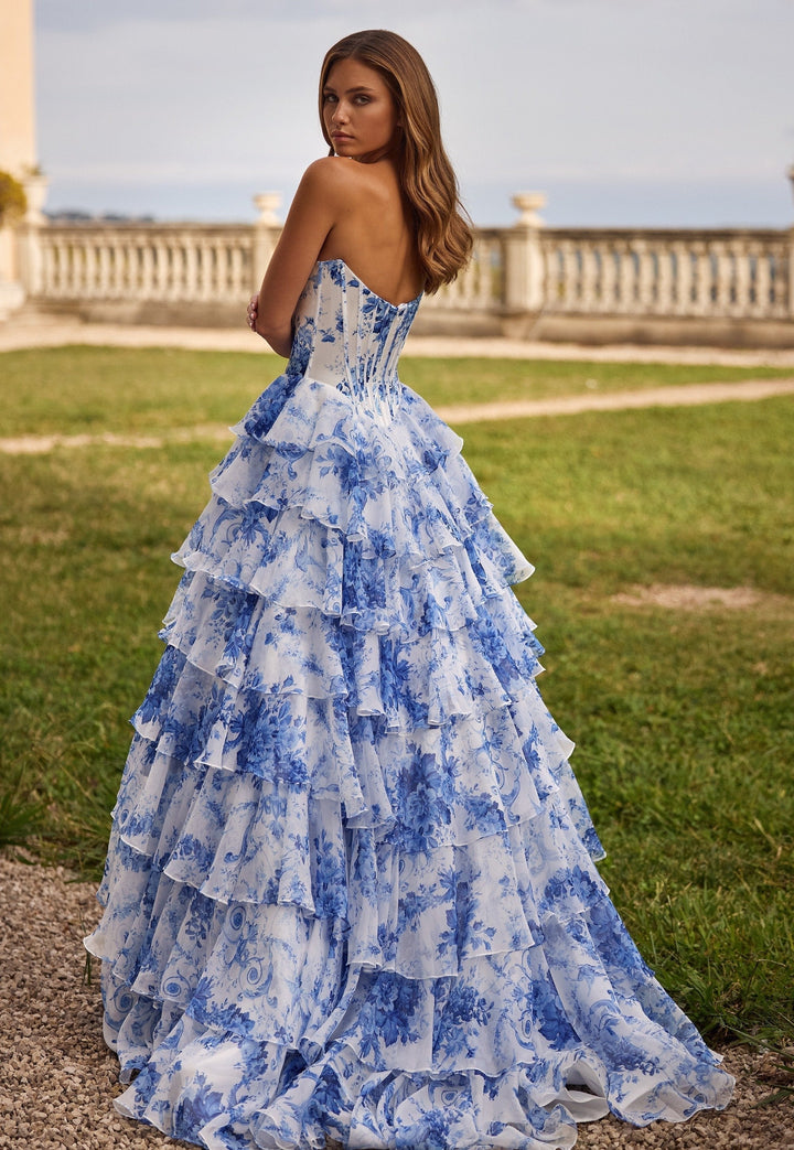 Miolina - Strapless Ruffle Layered Evening Dress