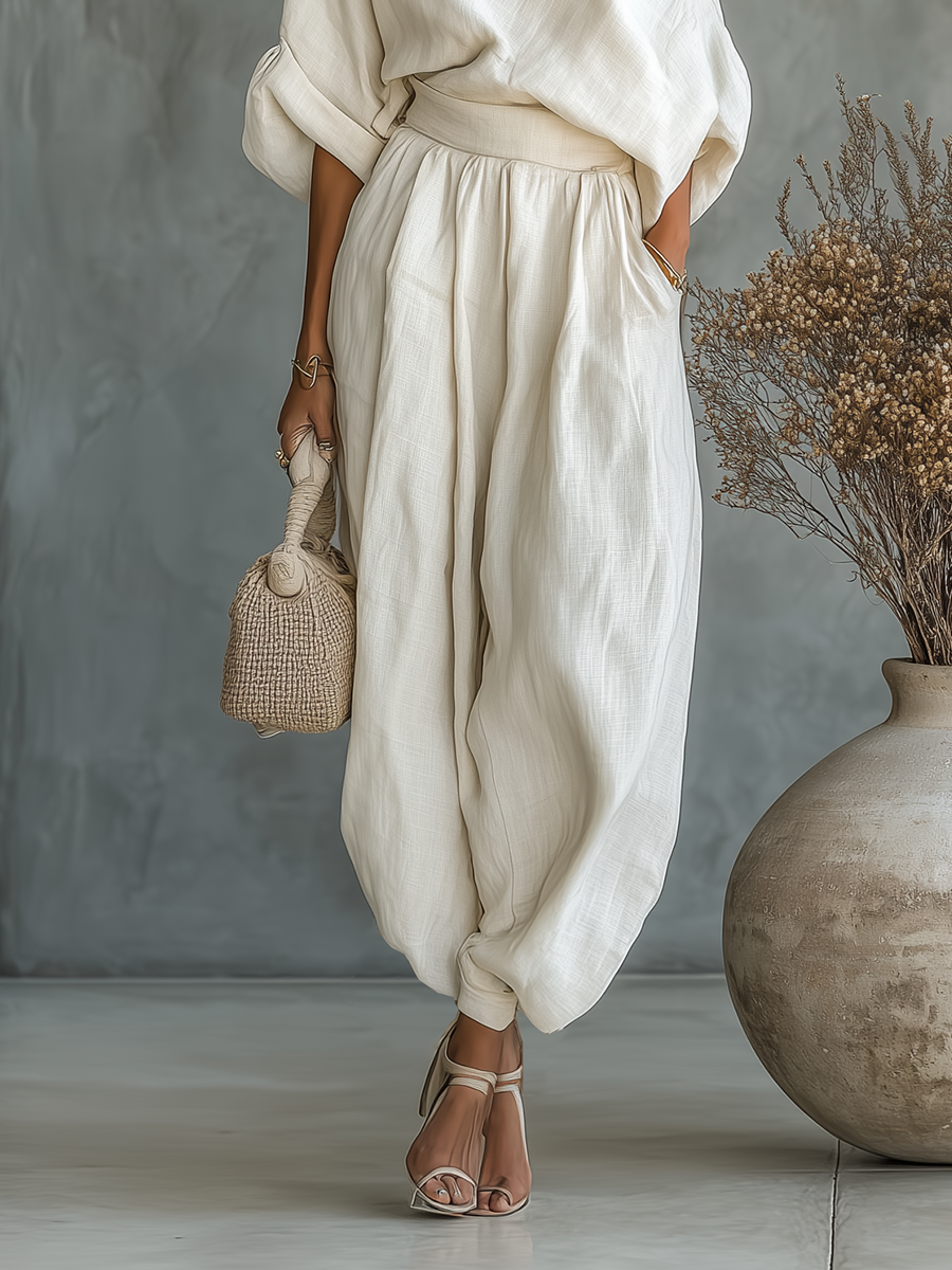 Abira - Off-shoulder Top And Loose Pants Set