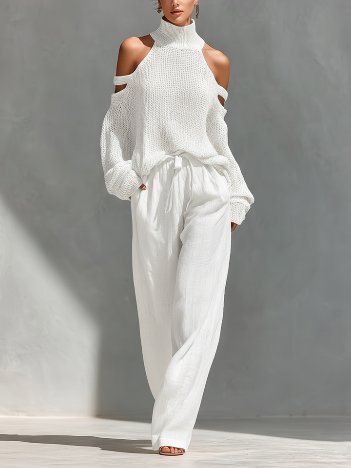 Elyzia - Knitted Top And Wide Leg Trousers Set