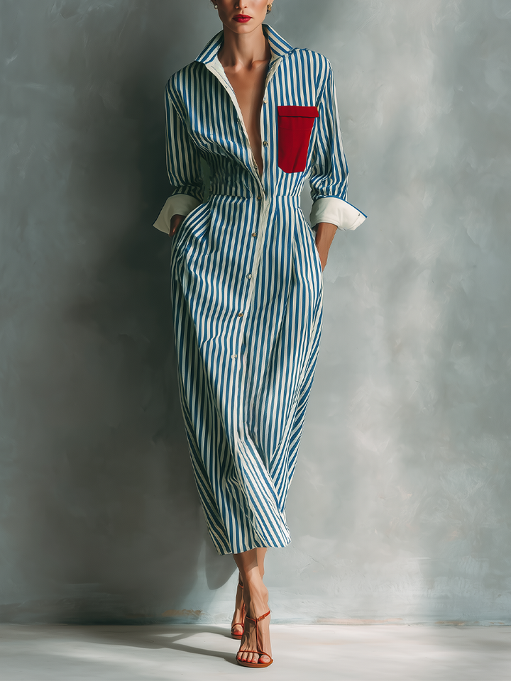 Makeda - Striped Shirt Dress With Chest Pocket