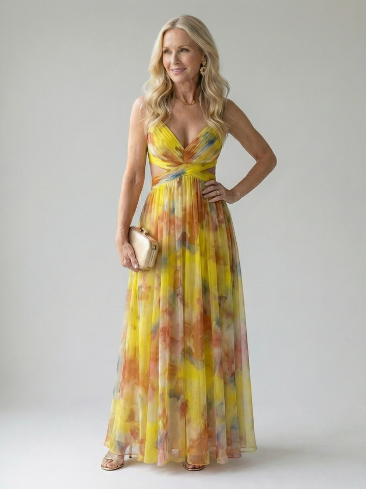 Xeenia - Stylish Cutout Chiffon Maxi Dress
