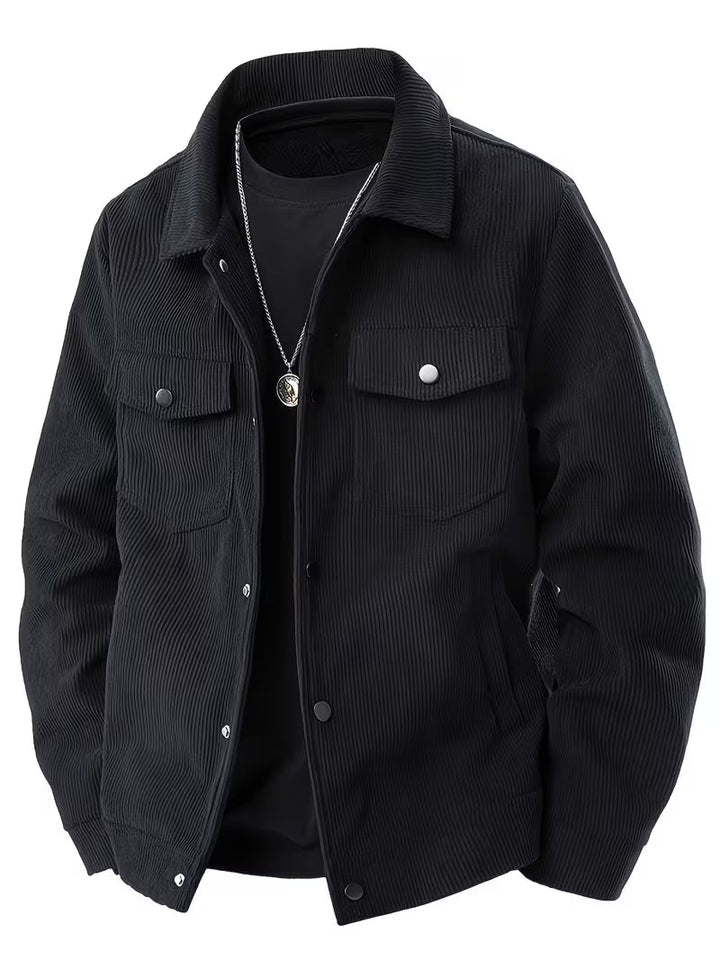 Quantpeak - Corduroy Jacket With Collar and Flap Pockets