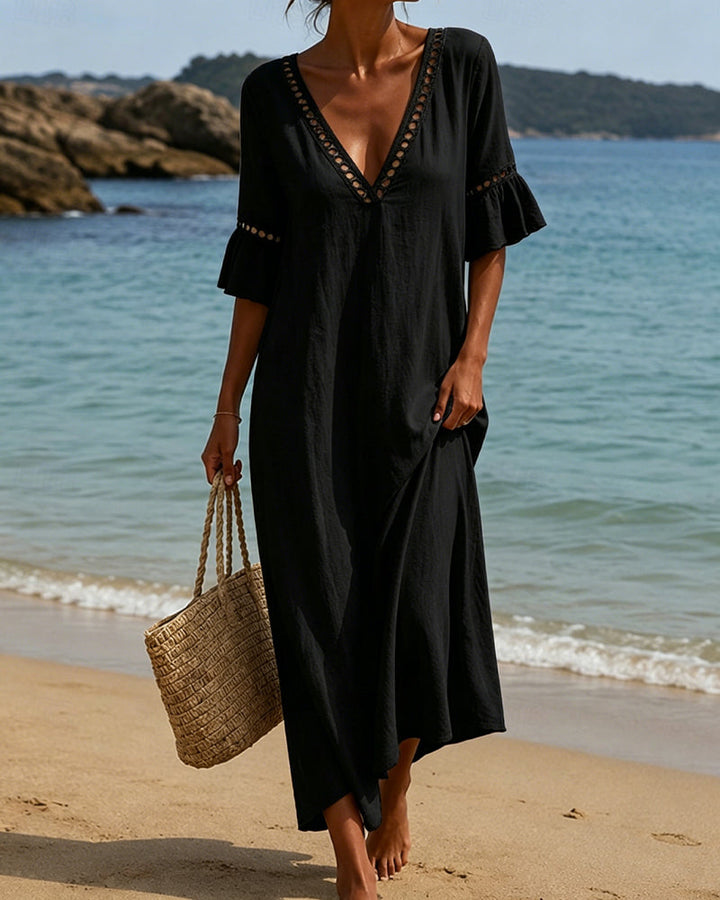 Nellina - Deep V-neck Dress With Ruffled