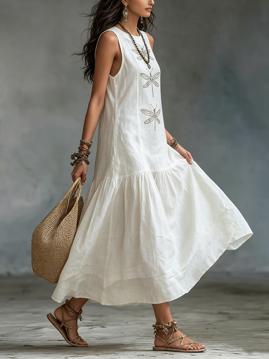 Kevina - Sleeveless Dress With Dragonfly Print