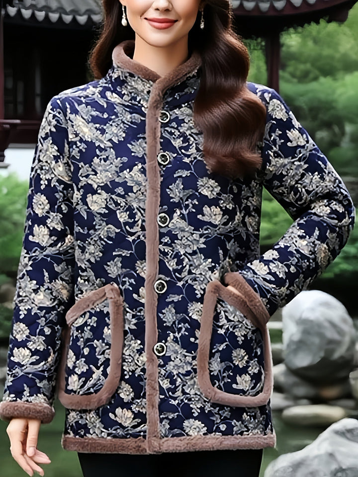Silvea - Floral Winter Jacket With Button