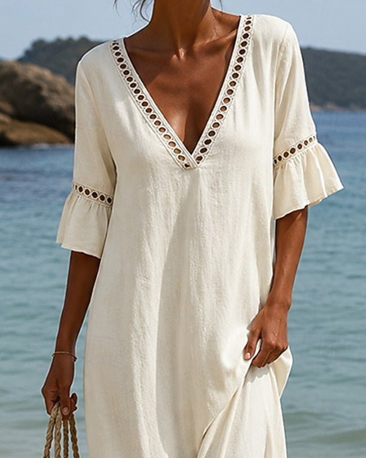 Nellina - Deep V-neck Dress With Ruffled