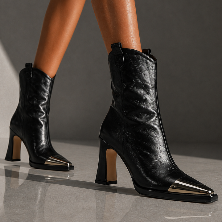Idalelle - Western Ankle Boots With Metallic Toe