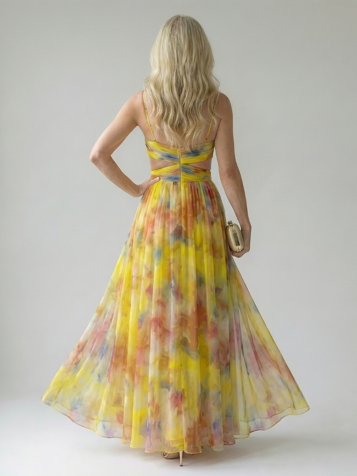 Xeenia - Stylish Cutout Chiffon Maxi Dress