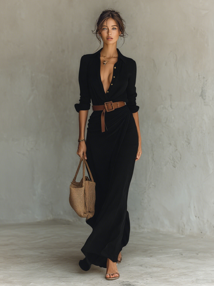 Moona - Long Sleeves Lapels Dress