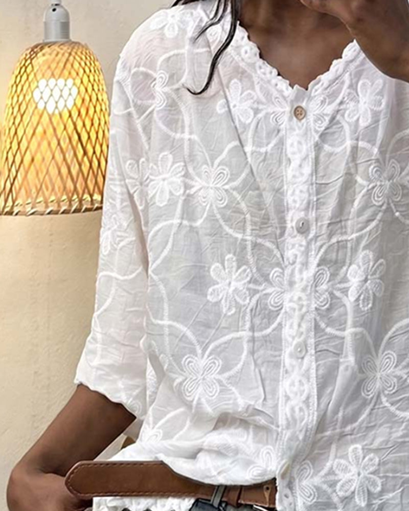 Guinwa - Lace Blouse With Three-Quarter Sleeves