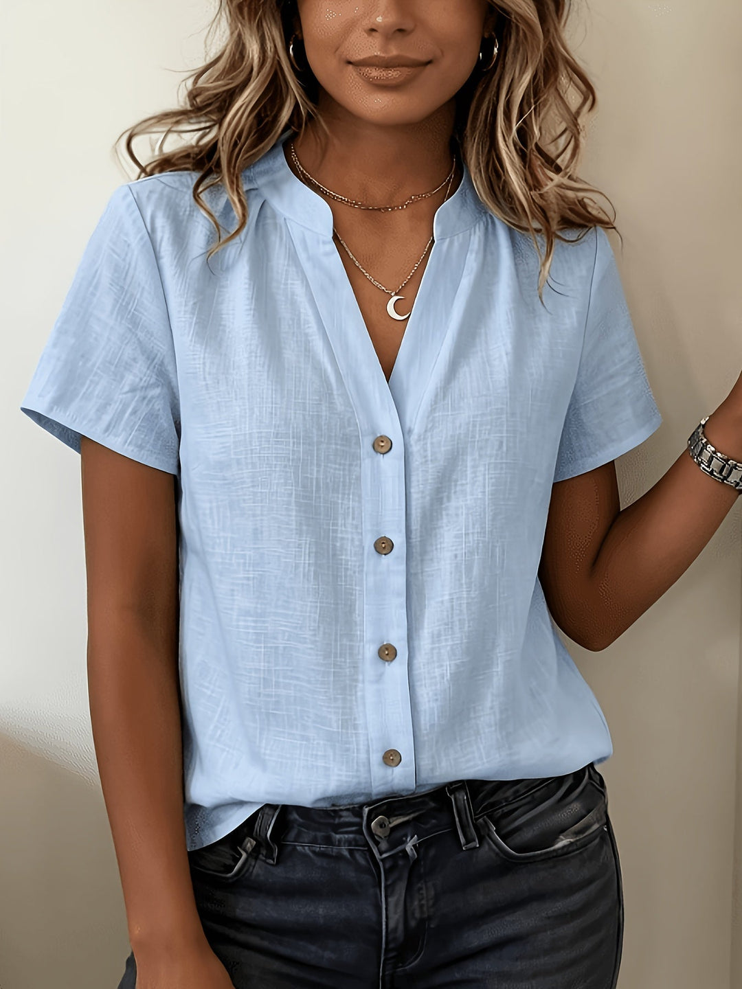 Salish - Short Sleeve Blouse With Buttons