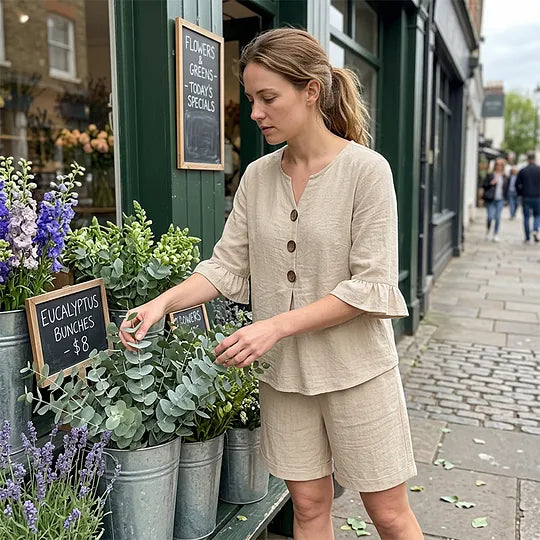 Byllila - Cotton Two-Piece Set With Ruffled Sleeves