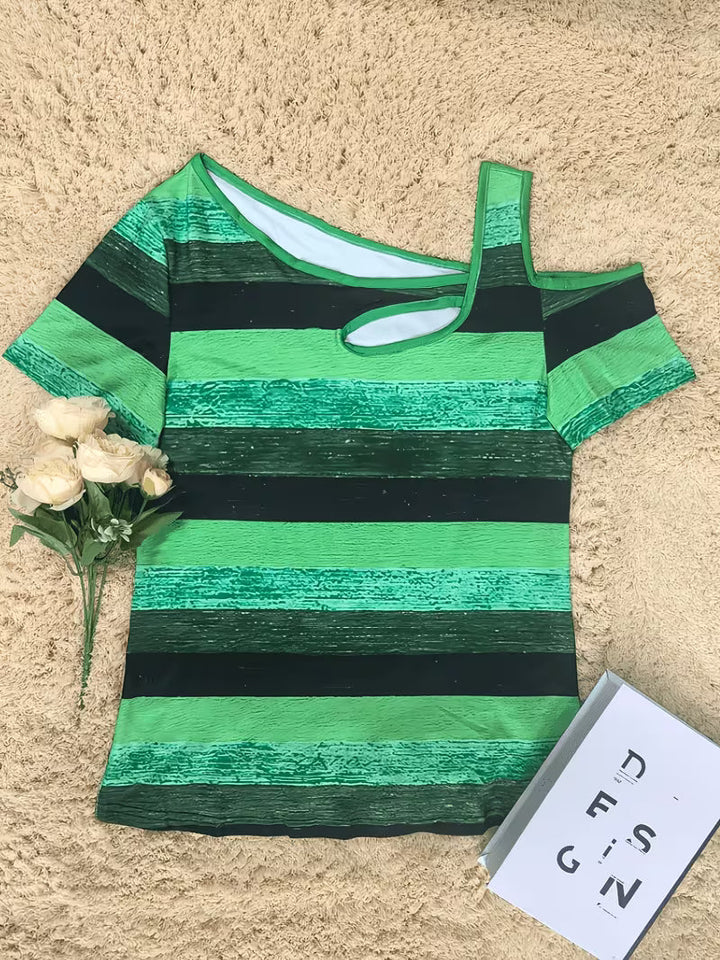 Sittina - Cold Shoulder Striped T-Shirt